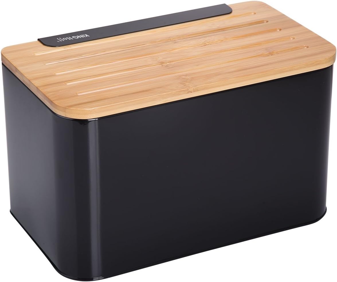 Caja de pan con tabla de cortar de bambú negro Pan Caja 35 x 20 x 21 cm): Amazon.es: Hogar