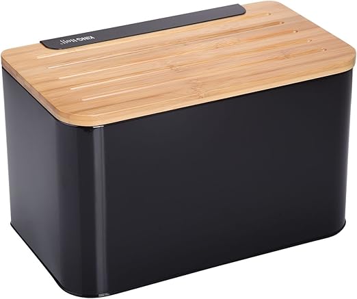 Caja de pan con tabla de cortar de bambú negro Pan Caja 35 x 20 x 21 cm): Amazon.es: Hogar