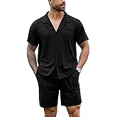 Marvmys Men Pajama Set Cotton Sleepwear Short Sleeve Button Down Pajamas Loungewear 2 Piece Pj Set with Pockets S-2XL