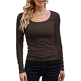 GEMBERA Womens Long Sleeve Scoop Neck Ribbed Knit Tops Casual Slim Fitted Basic Shirts