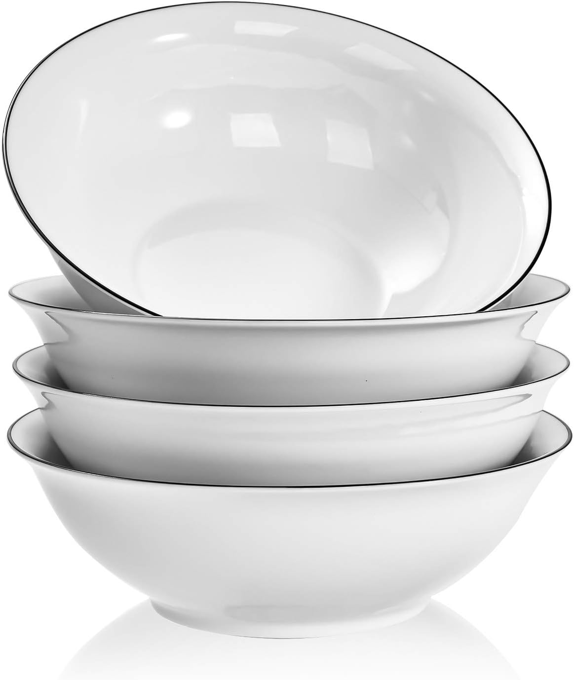 TGLBT 48 Ounce Porcelain Bowl Set, Ramen Soup, Salad Bowls, White, Set of 4, 9 Inch