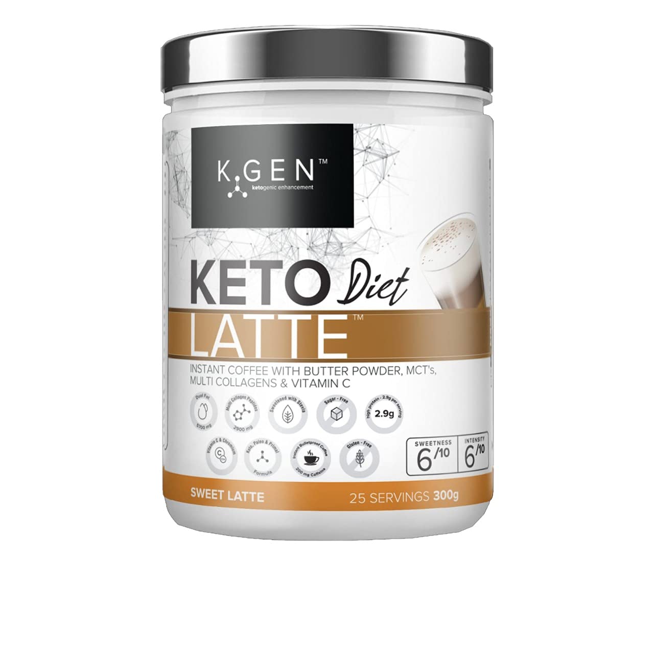 Instant Bulletproof Keto Coffee Creamer UK Made Collagen Latte | Butter Powder, Coconut MCTs & Vitamin C | for Keto, Paleo, Skin, Hair, Nails & Immune Health (Stevia Sweetened)