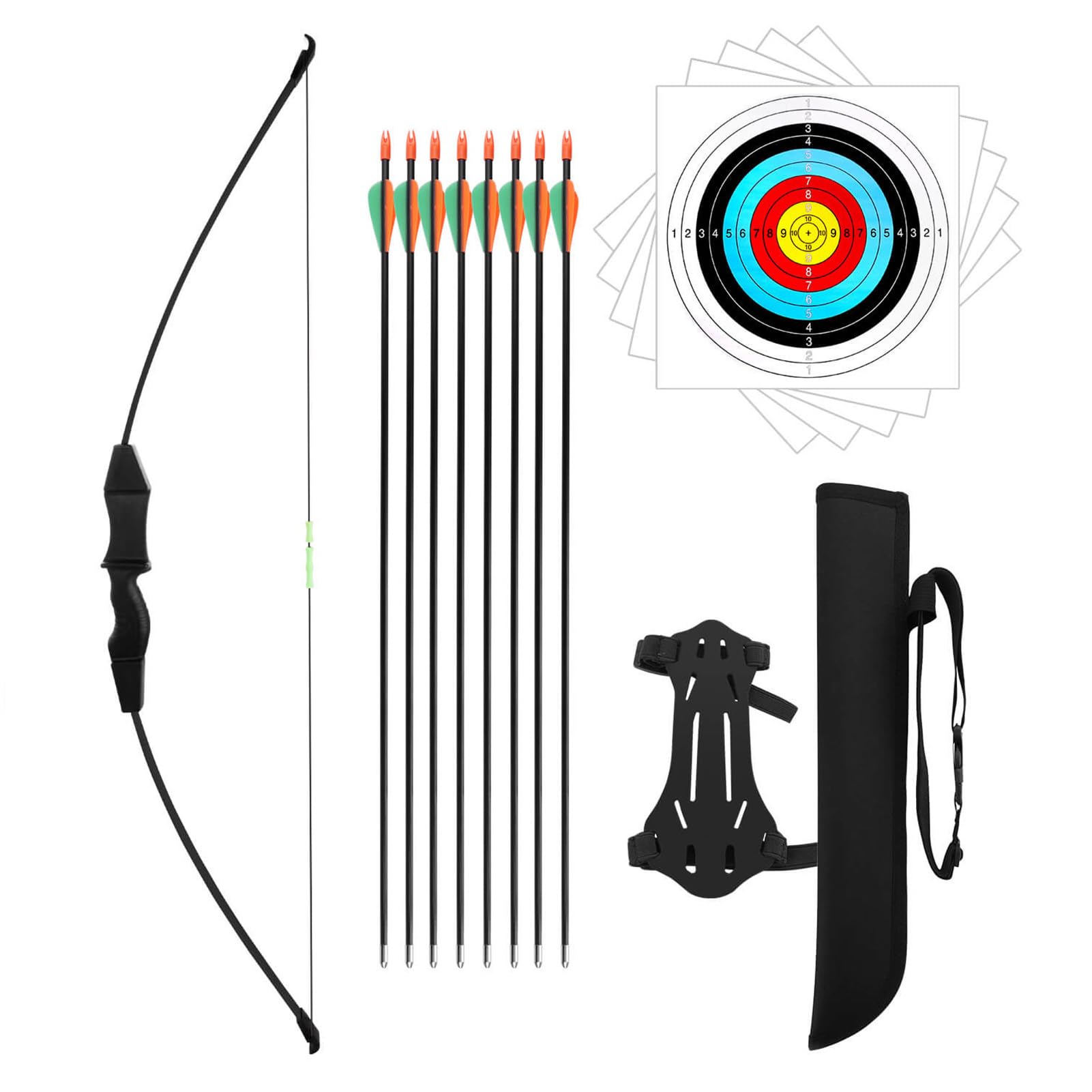 dostyle Recurve Bow and Arrows Set Teenagers Archery Beginner Gift for Outdoor Archery Training , Black,Red,Green