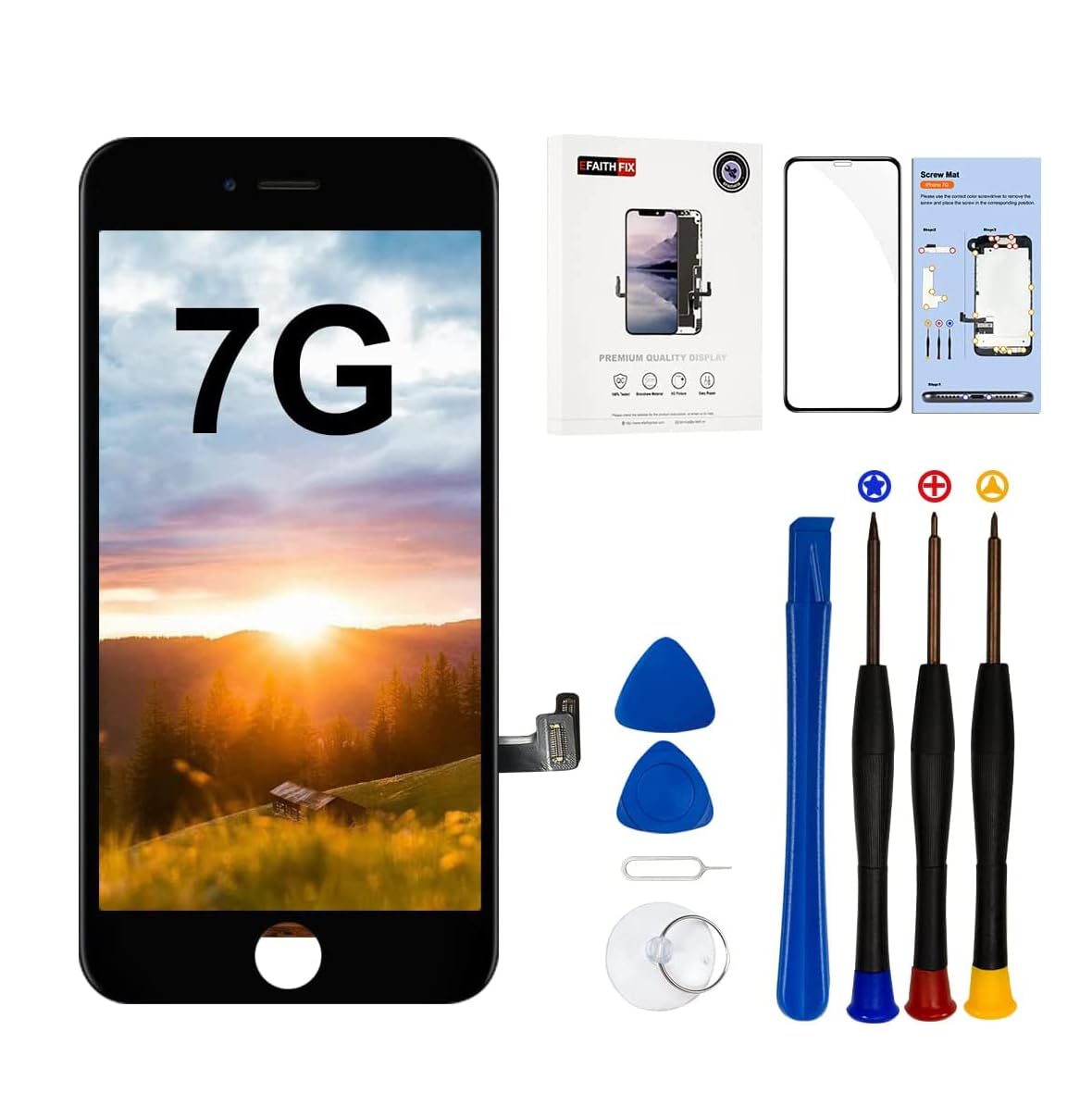 EFaith for iPhone 7 Screen Replacement 4.7" LCD Display 3D Touch Digitizer Glass Assembly with Complete reparing tools Kit, Screen Protector,Compatible models A1660, A1778, A1779 (Black)