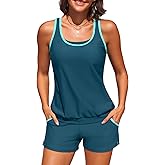 Aqua Eve 3 Piece Tankini Swimsuits for Women - Blouson Bathing Suits Tummy Control Swim Shorts with Sporty Pockets 2026