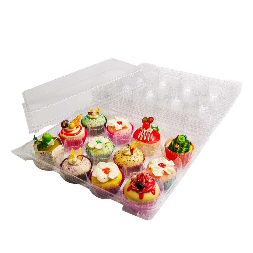sweet.life ClearPlastic 12 Cupcake Container Box Takeout Muffin Carrier Disposable 12 Compartment 4 Pack Regular size