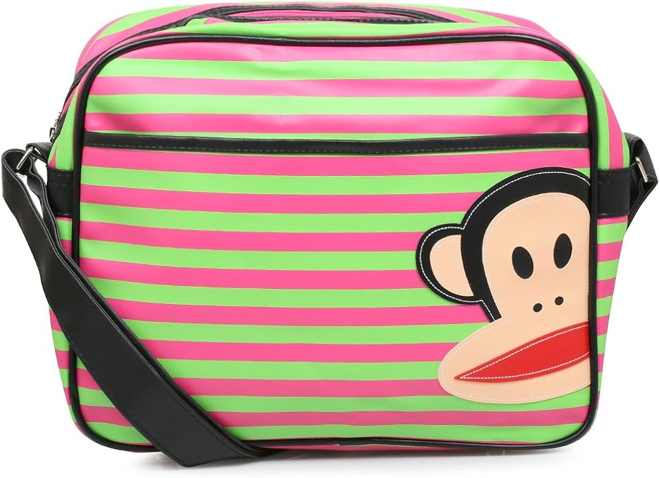 Paul Frank Julius Monkey Striped Messenger Bag in Green and Pink