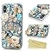 iPhone X Case, iPhone Xs Case, Mavis's Diary Full Edge Protective Plastic Case 3D Handmade Crystal Clear Bling Diamonds Shiny Colorful Rhinestone Blue Crown Pumpkin Car High-Heeled Hard PC Cover