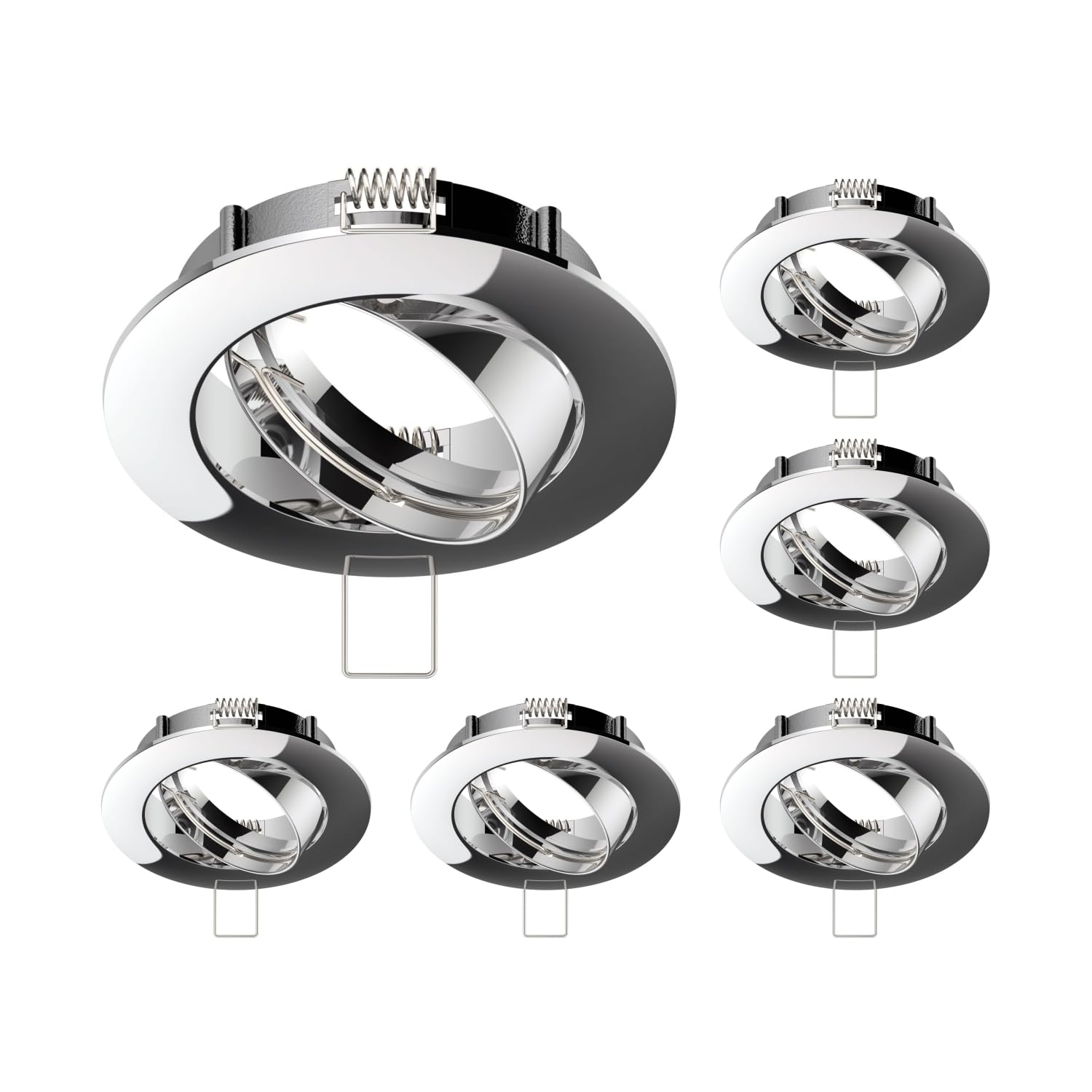 ledscom.de 6 pcs. recessed Ceiling Frame CIRC, Round, swivelling, Glossy Chrome