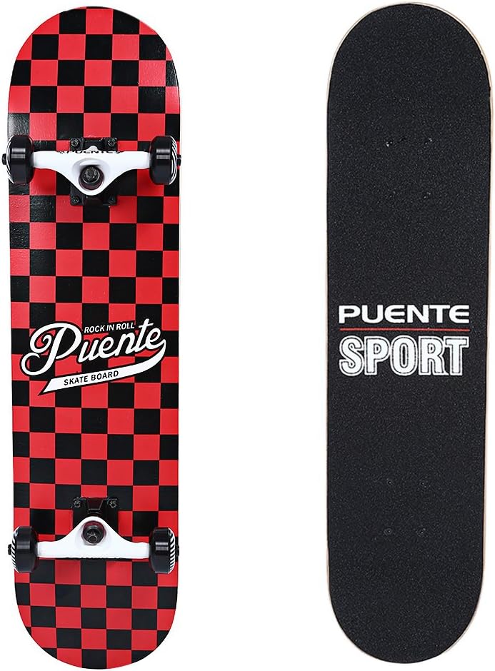 PUENTE Skateboards for Adults and Kids Beginners, ABEC-9 BBS, 95A Anti-Slip Smooth and Mute Wheel Skateboard