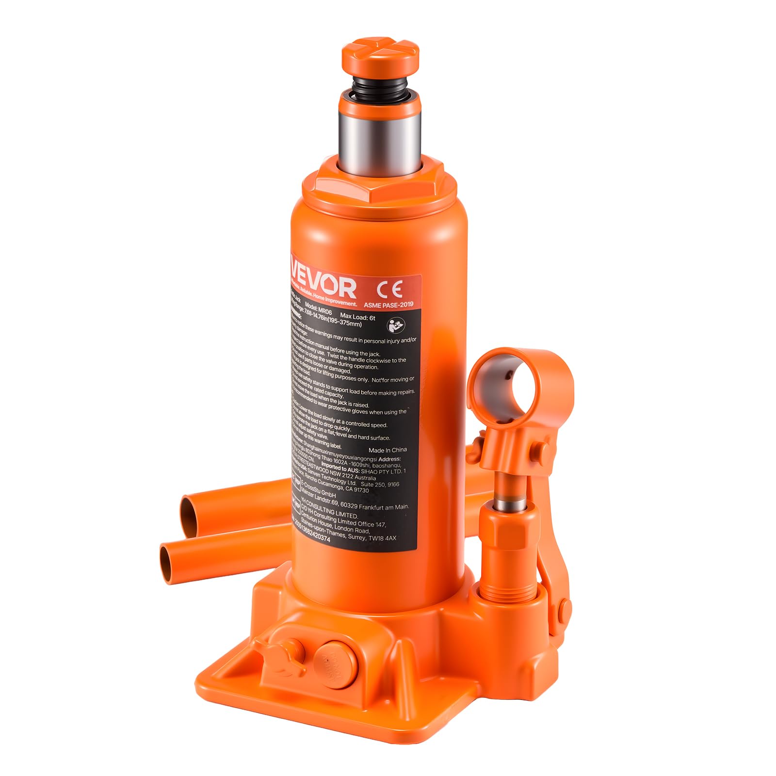 Photo 1 of VEVOR Hydraulic Bottle Jack, 6 Ton (13227.6 lbs) Capacity, 7.7-14.8 Inch Lifting Range, Heavy Duty Welded Bottle Jack for Car, SUV, Pickup, Auto Repair, House Lift and Agricultural Equipment, Orange