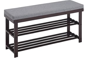 Apicizon 3-Tier Shoe Rack for Entryway, Bamboo Shoe Bench with Cushion Padded Seat, Small Shoe Organizer with Storage for Indoor Entrance Hallway Bedroom Living Room, 35.4 Inches, Brown