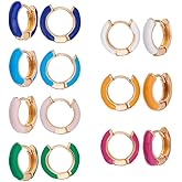 DICOSMETIC 7 Pairs 7 Colors Huggie Hoop Earrings Alloy Enamel Hoop Earrings 14x4mm White Pink Orage Blue Purple Small Huggie Hoops Set for Women Ladies Jewelry