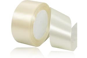 AHOMAME Ivory Satin Ribbon 1-1/2 Inches x 25 Yards, Solid Color Fabric Ribbon for Gift Wrapping, Crafts, Hair Bows Making, Wreath, Wedding Party Decoration and Sewing Projects
