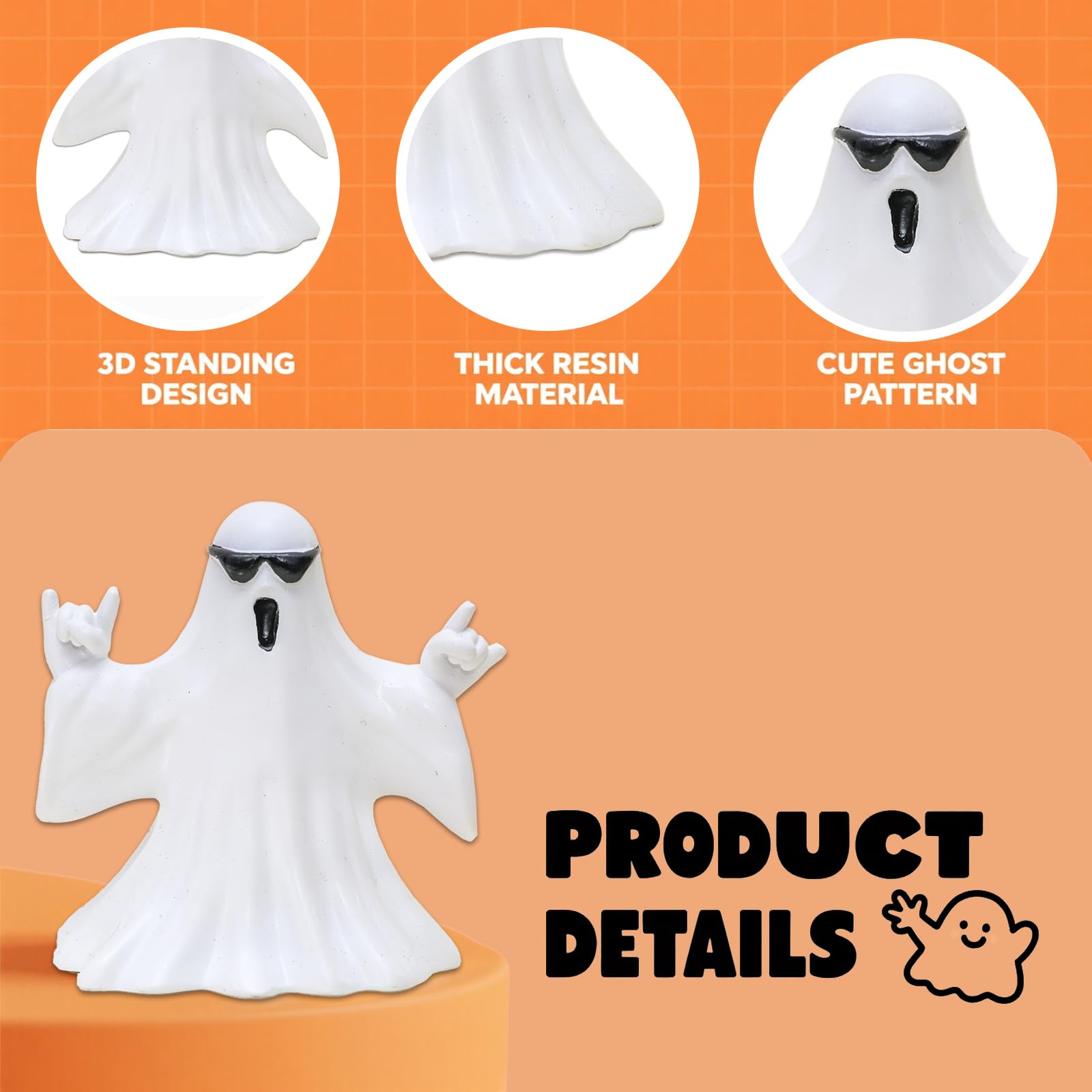 Halloween Ghost Figurine - Spooky Resin Ghost Statue, Cute Finger Spooky Decor for Halloween Decorations, Porch and Indoor Spooky Home Decor, Ghost with Glasses