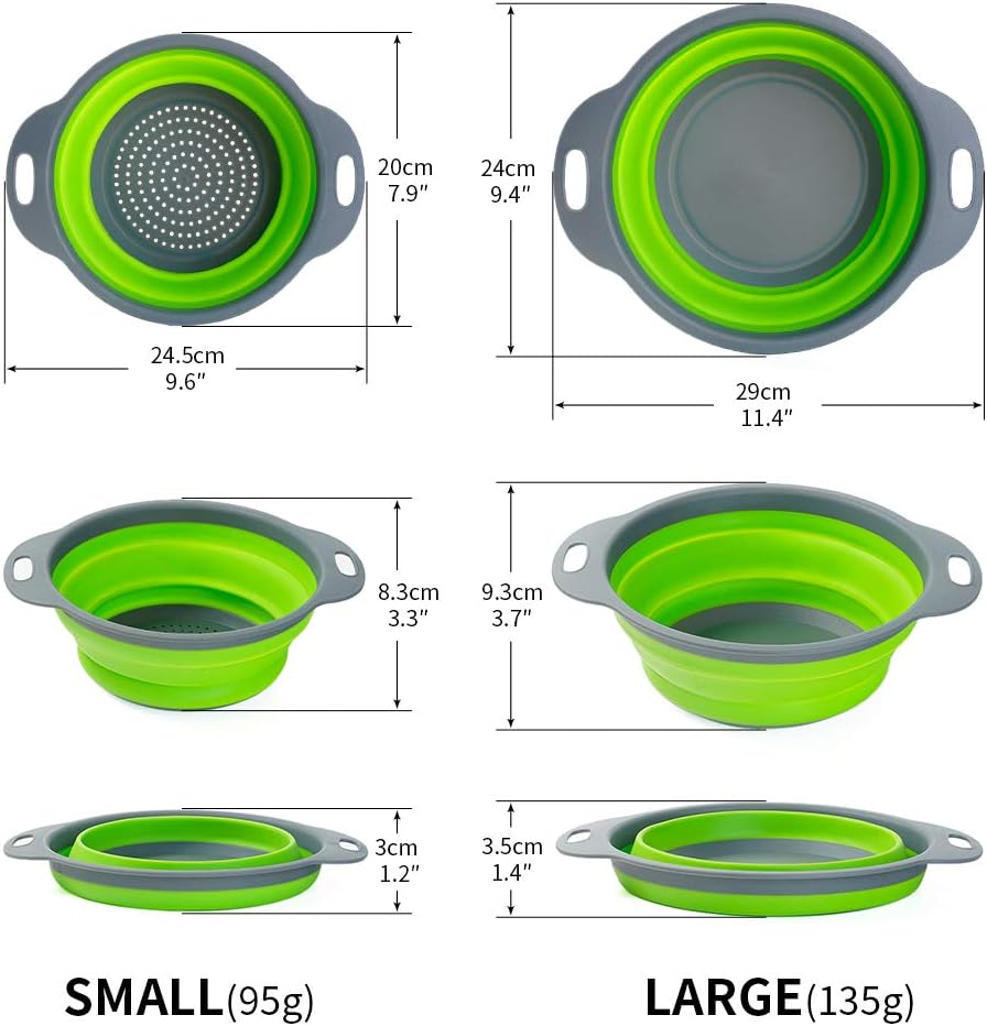 Colosun 2pcs Collapsible Colanders Set,Portable Folding Filter Baskets Bowls Container Rubber Strainer for Kitchen Camping Draining Food Fruit Vegetable - Image 5
