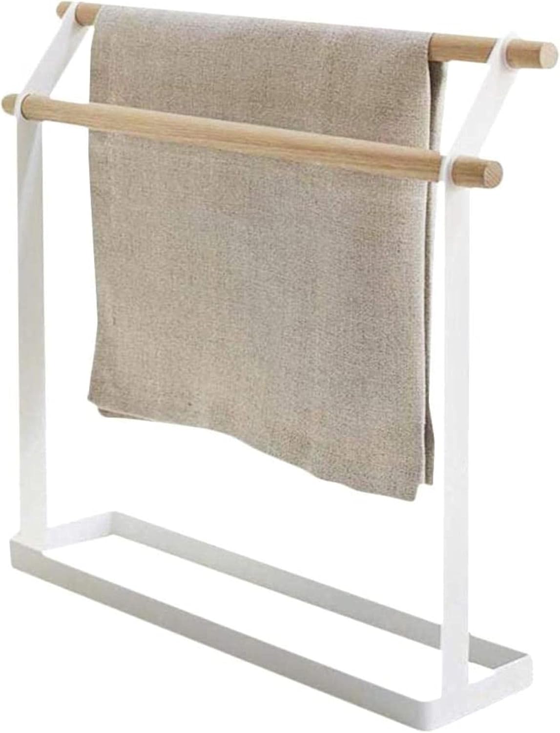 Freestanding towel rack, 2layer stainless steel and wood drying towel