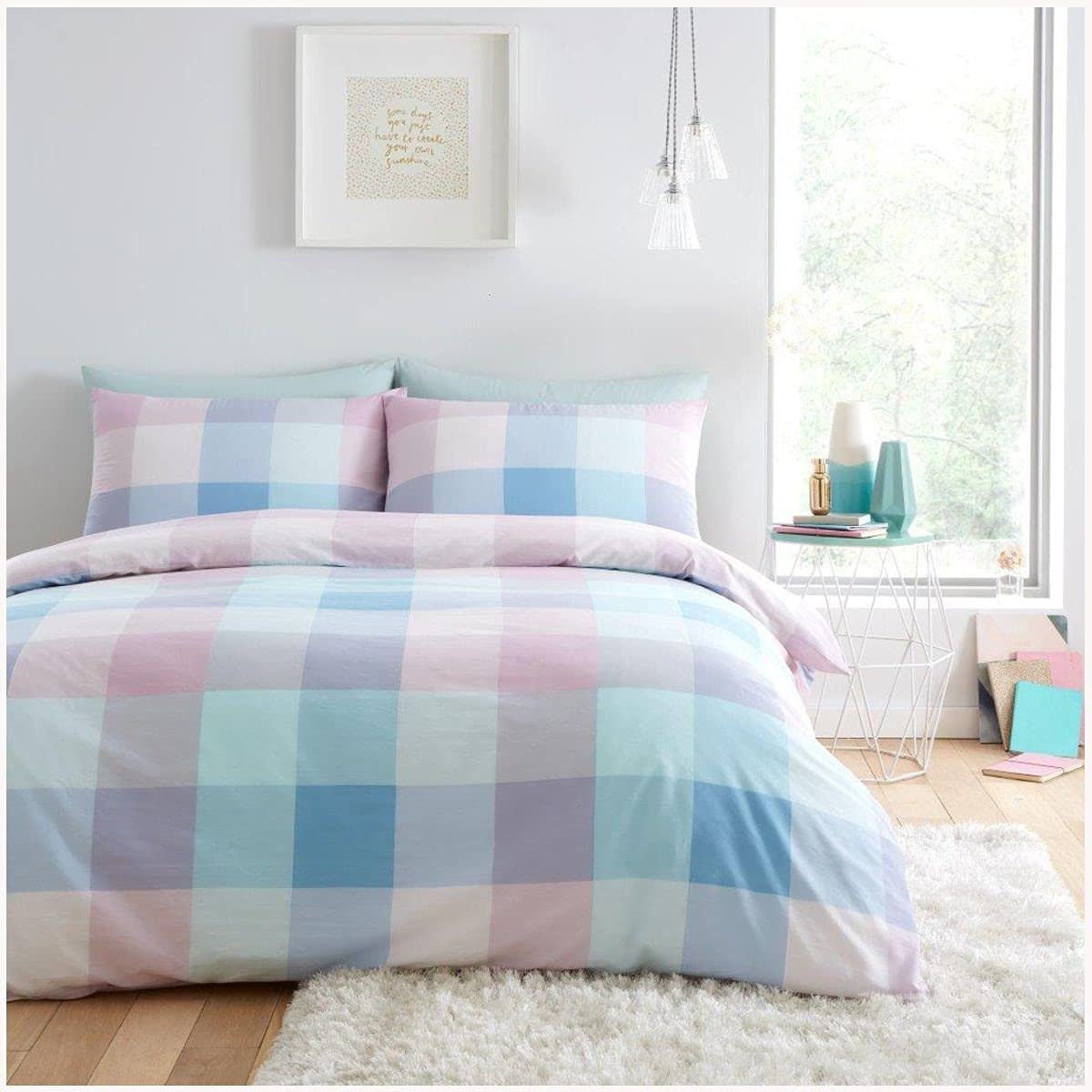 GC GAVENO CAVAILIA Super Soft Striped & Check Duvet Cover, Easycare Geometrical Bedding, Reversible Checkered Quilt Set, Poly Cotton, Multi, Double