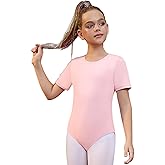 Perfashion Girls Leotard Short Sleeve T Shirt Bodysuit Ballet Dance Leotards Solid Tops with Snap Button 4-13Y