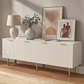 Furniwood Mid Century Modern TV Stand for 80 Inch TV, Entertainment Center with 4 Large Drawers, TV Stand for Living Room, Media TV Console Table with Storage for Bedroom, White