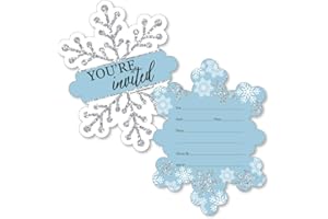 Big Dot of Happiness Winter Wonderland - Shaped Fill-in Invitations - Snowflake Holiday Party and Winter Wedding Invitation C