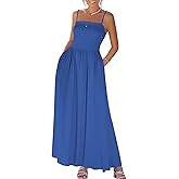 Benfoly Women Spaghetti Strap Dress Flowy Summer Boho Maxi Dress Sleeveless Beach Vacation Long Dresses Sundress with Pockets