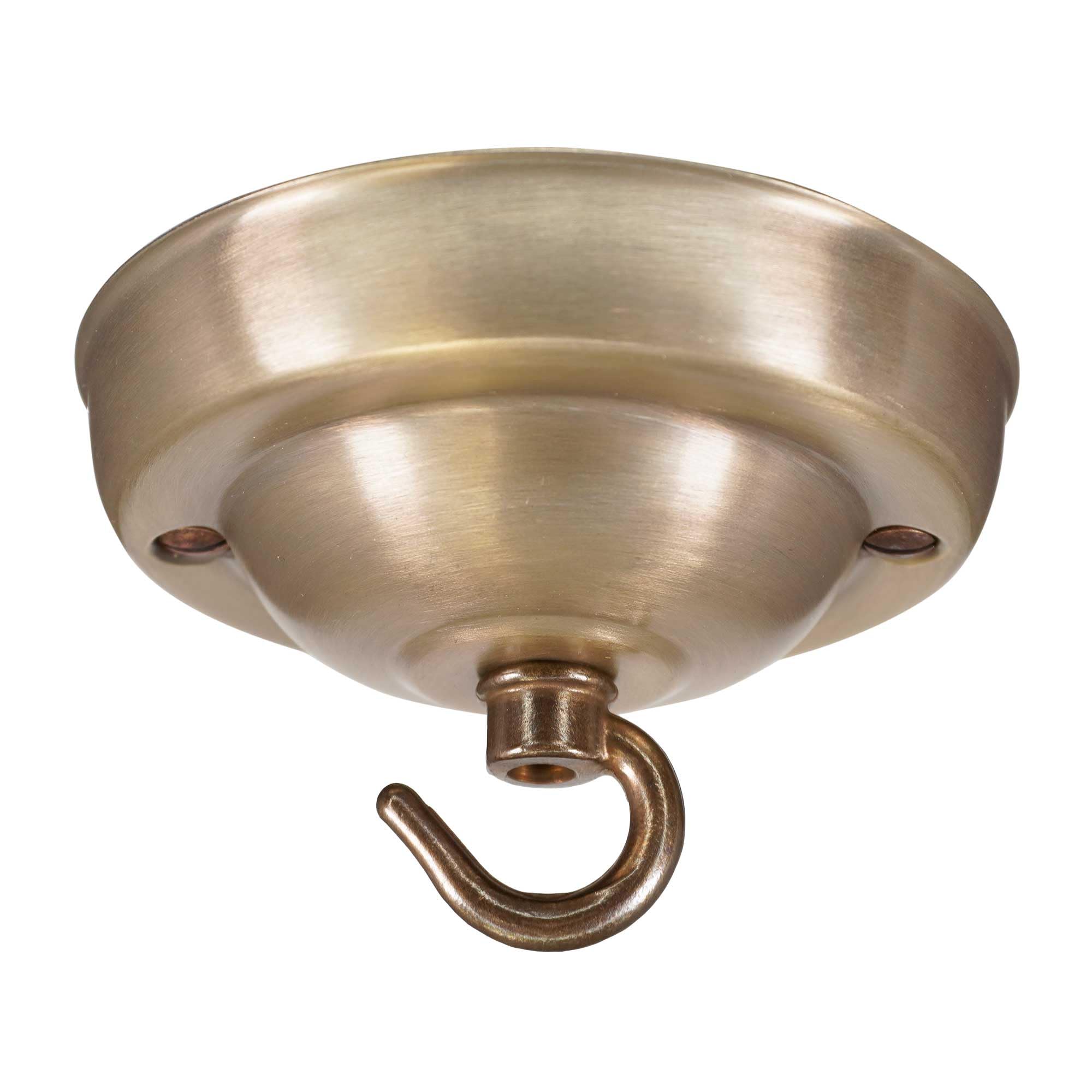 ElekTek 108mm Diameter Ceiling Rose with Hook Metallic Finishes Powder Coated Colours for Pendant Light Fittings and Chandeliers Antique Brass