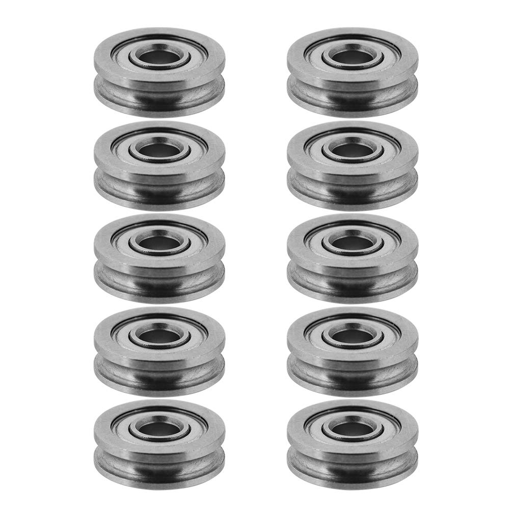 ASHATA 10Pcs 3D Printer U-Groove Wheel Pulley Bearing, Metal U-Groove Sealed Guide Wheel Pulley Rail Ball Bearing Replacement Parts Extruder Accessories U604ZZ 4 * 13 * 4mm