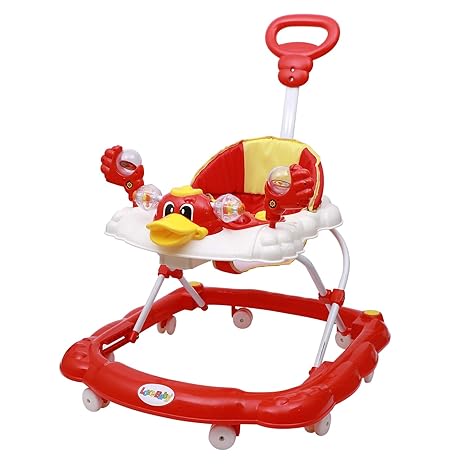 Love Baby Ultra Soft Seat Baby Activity Walker with Parental Control Handle, Adjustable Height and Musical Tray and Toys (6 Months to 3 Years) (Red)