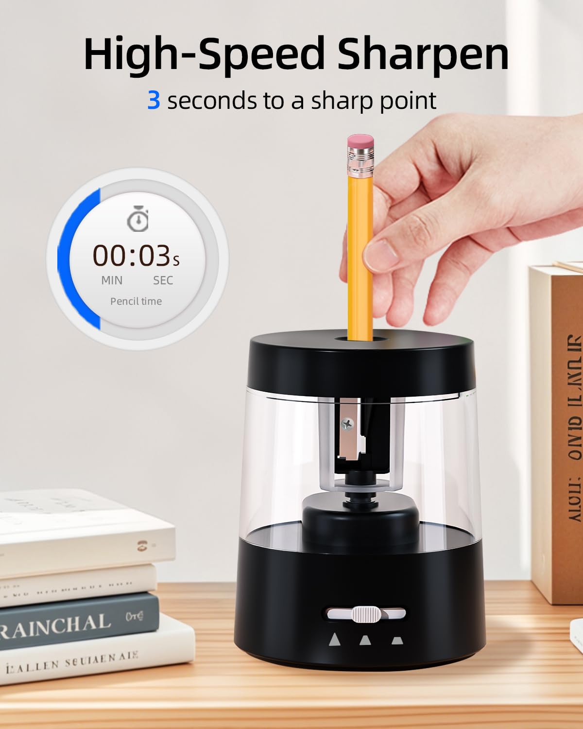 ZMOL Electric Pencil Sharpener for Colored Pencils, Auto Stop,Battery Operated Powered Pencil Sharpener Plug in for Kids 6-8mm No.2/Office/Home/Black