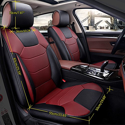 Super PDR 13pcs Bucket seat Covers Anti-Slip Backing PU Leather car seat Covers Cushions 5 Seats Full Set for Most Cars,suvs,Vans Trucks (Wine Red, S)