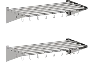 RIEDHOFF 2 Pack Metal Kitchen Rack for Storage and Organization, [NSF Certified] 12" x 24" Stainless Steel Wall Mount Shelf with 10 S Hooks for Hanging Pots, Pans, Cookware in Home and Restaurant