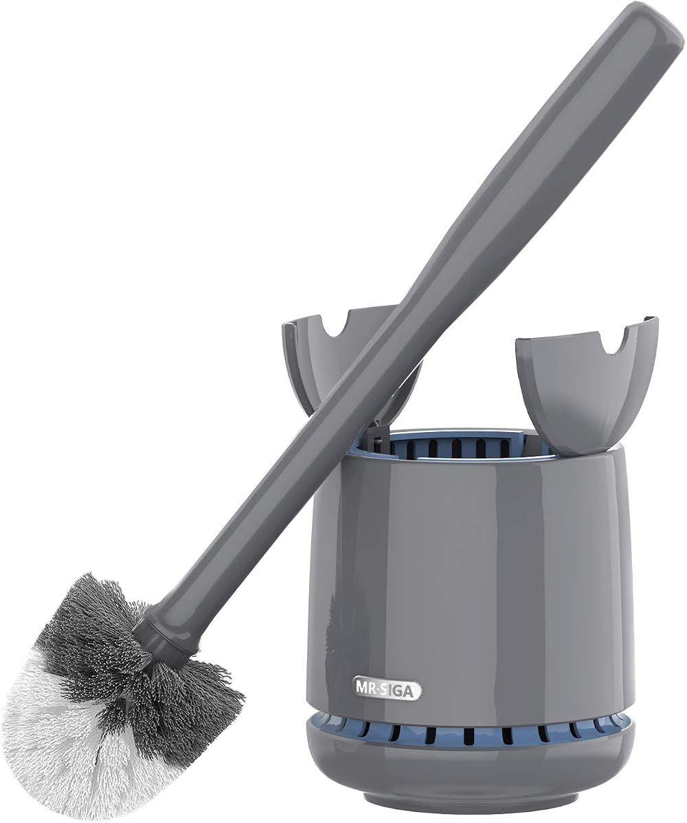 MR.SIGA Toilet Bowl Brush and Holder Premium Solid Handle Gray 1 Pack