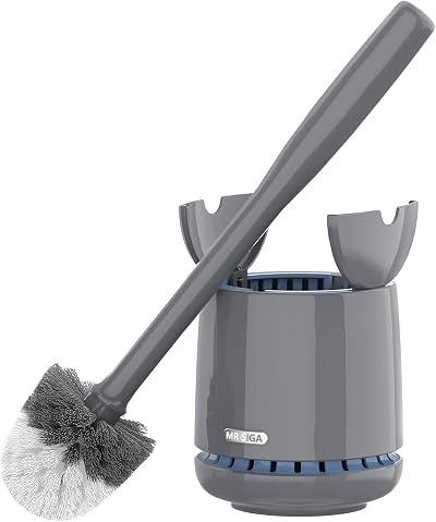 MR.SIGA Toilet Bowl Brush and Holder Premium Solid Handle Gray 1 Pack