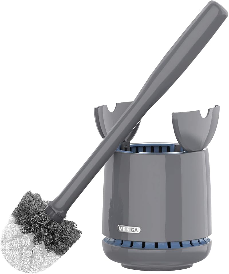 MR.SIGA Toilet Bowl Brush and Holder Premium Solid Handle Gray 1 Pack