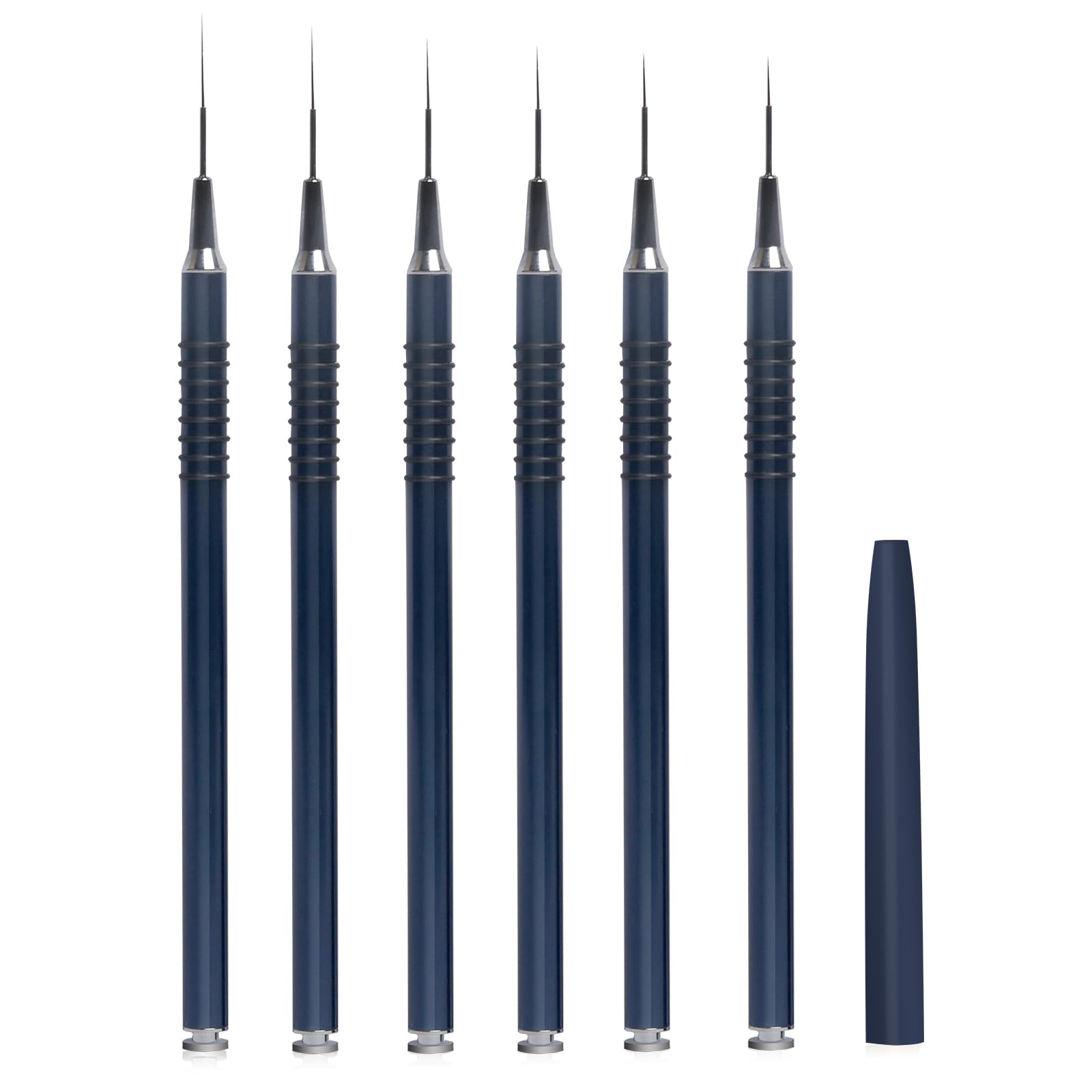 6Pcs Nail Art Brushes Set Nail Striper Brushes, Fine Line Nail Art Brush for Long Lines Tiny Details Fine Drawing Delicate Coloring, Blue Metal Handle Nail Liner Brushes Sizes 5/7/9/11/20/25mm