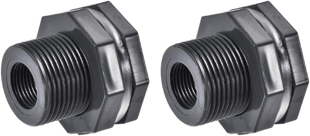 sourcing map Bulkhead Fitting, G1/2 Female 1.5" Male, Tube Adaptor Pipe Fitting with Silicone Gasket, for Water Tanks PVC