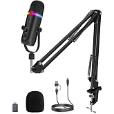 ZealSound Podcast Microphone with Noise Reduction, RGB for PC, iPhone &amp; Mac | Boom Arm, 7-Mode RGB, Mute, Volume &amp; Echo Controls, Zero-Latency Monitoring for Podcasting, Gaming, Streaming &amp; Recording
