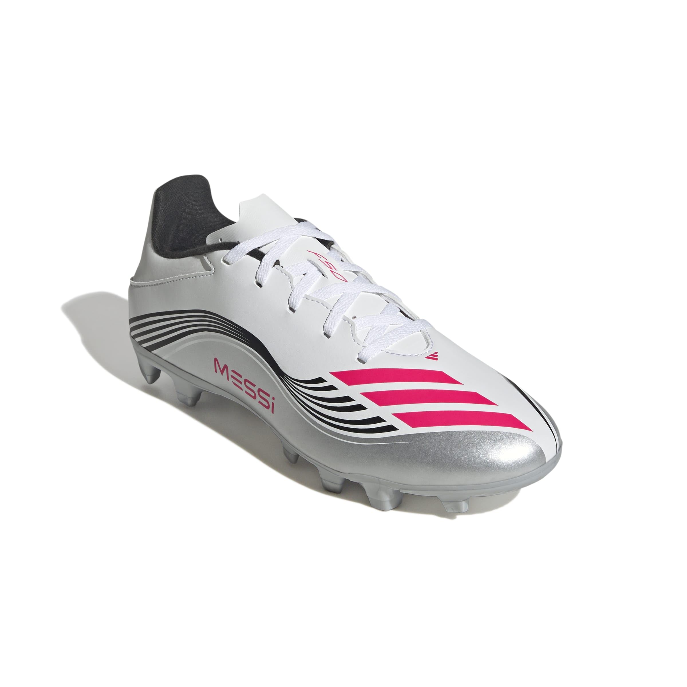 adidas Unisex F50 Messi Club Firm Ground/Multi Ground Football Boots, Cloud White/Lucid Red/Silver Metallic, 44 2/3 EU 5