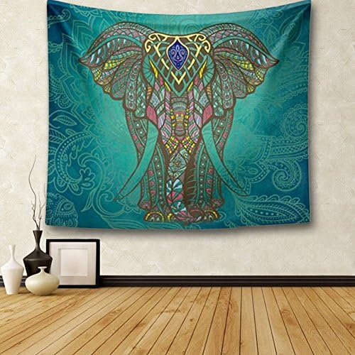 QNJins Hippie Tapestry Elephant Mandala Tapestry Wall Hanging Decor Home Hippie Bohemian Tapestry (Middle, Green)