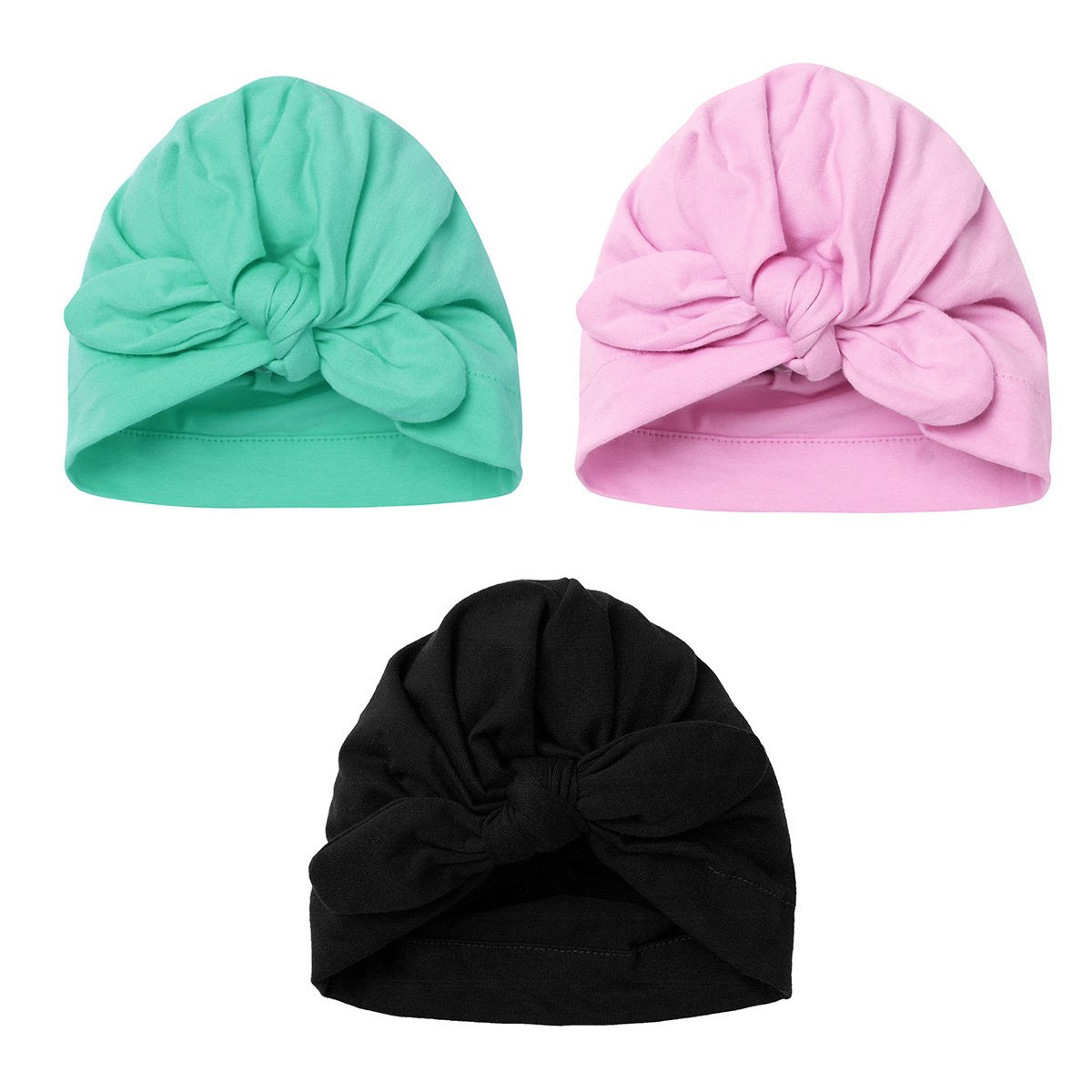 CHICTRY 3-Pack Newborn Baby Cotton Turban Knot Rabbit Headwrap Hospital Hat Cap Type C One Size