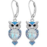 Owl Earrings for Women Tree of Life Sterling Silver Owl Earrings Dangle Moonstone Celtic Family Tree Jewelry Graduation Owls Gifts