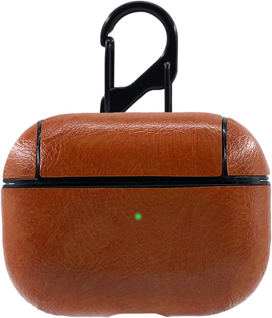 Leather Case for AirPods Pro with Keychain Hook Up Shockproof Cover for AirPods 3 (Light Brown)