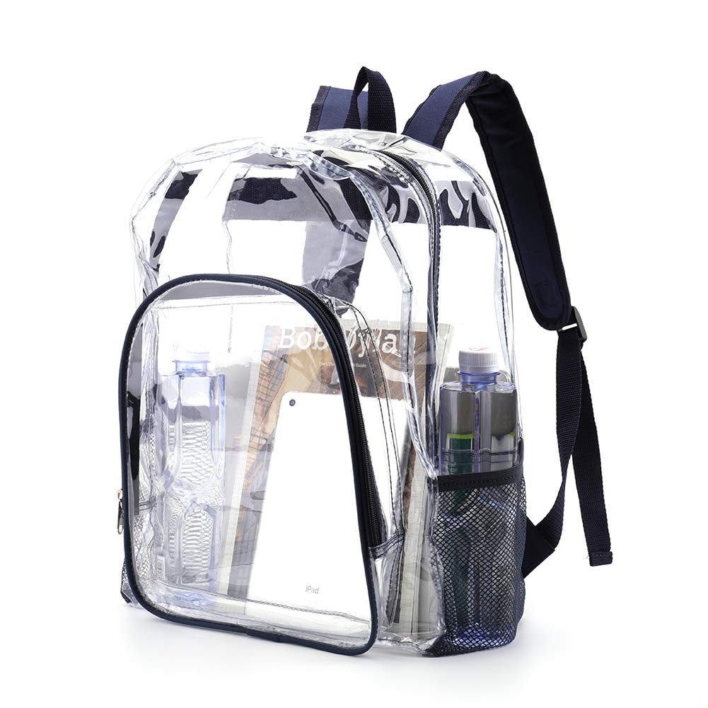 JOMPARO Heavy Duty Clear Backpacks for School Boys Girls Adults Large Clear Bookbag See Through Backpack Navy Blue