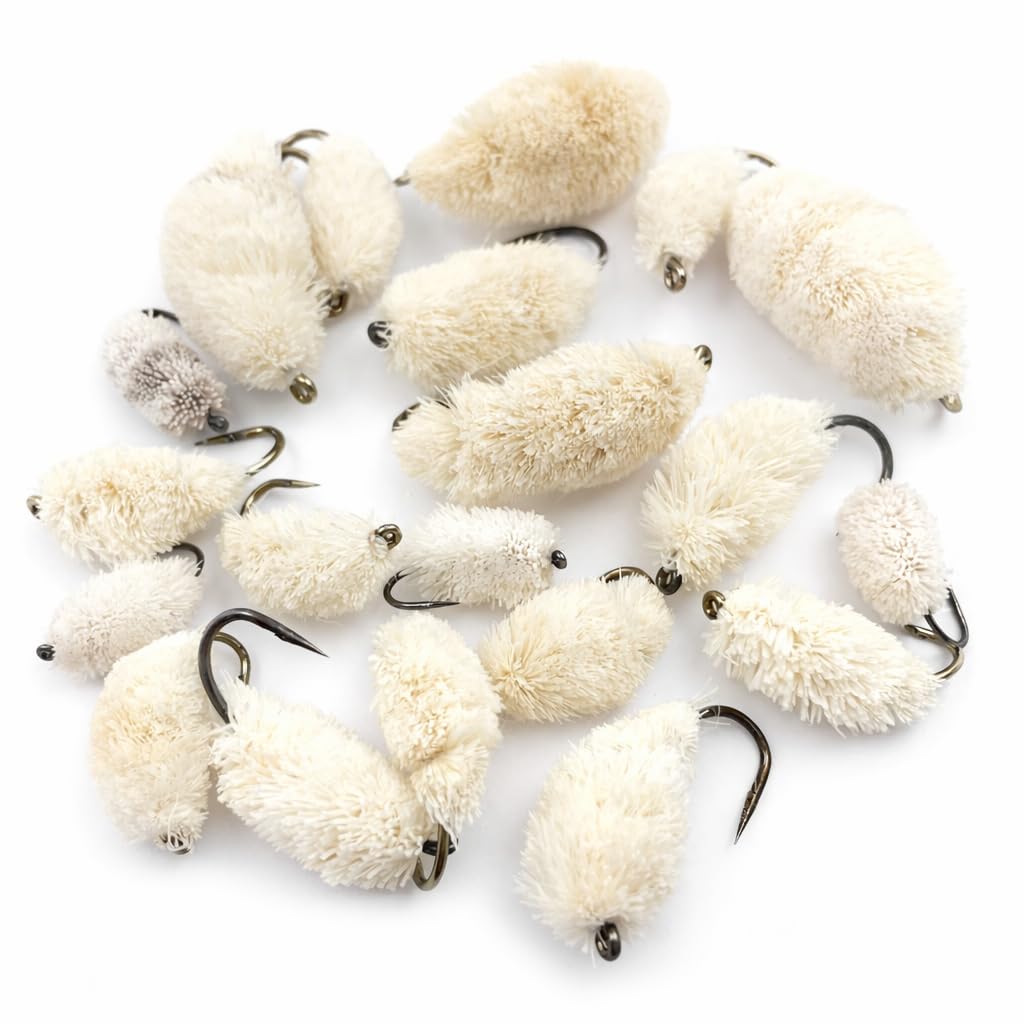 Bread Fly Fishing Flies โ White Floating Bread Flies for Carp, Trout & Mullet Barbless Mixed Sizes (20 Pack)