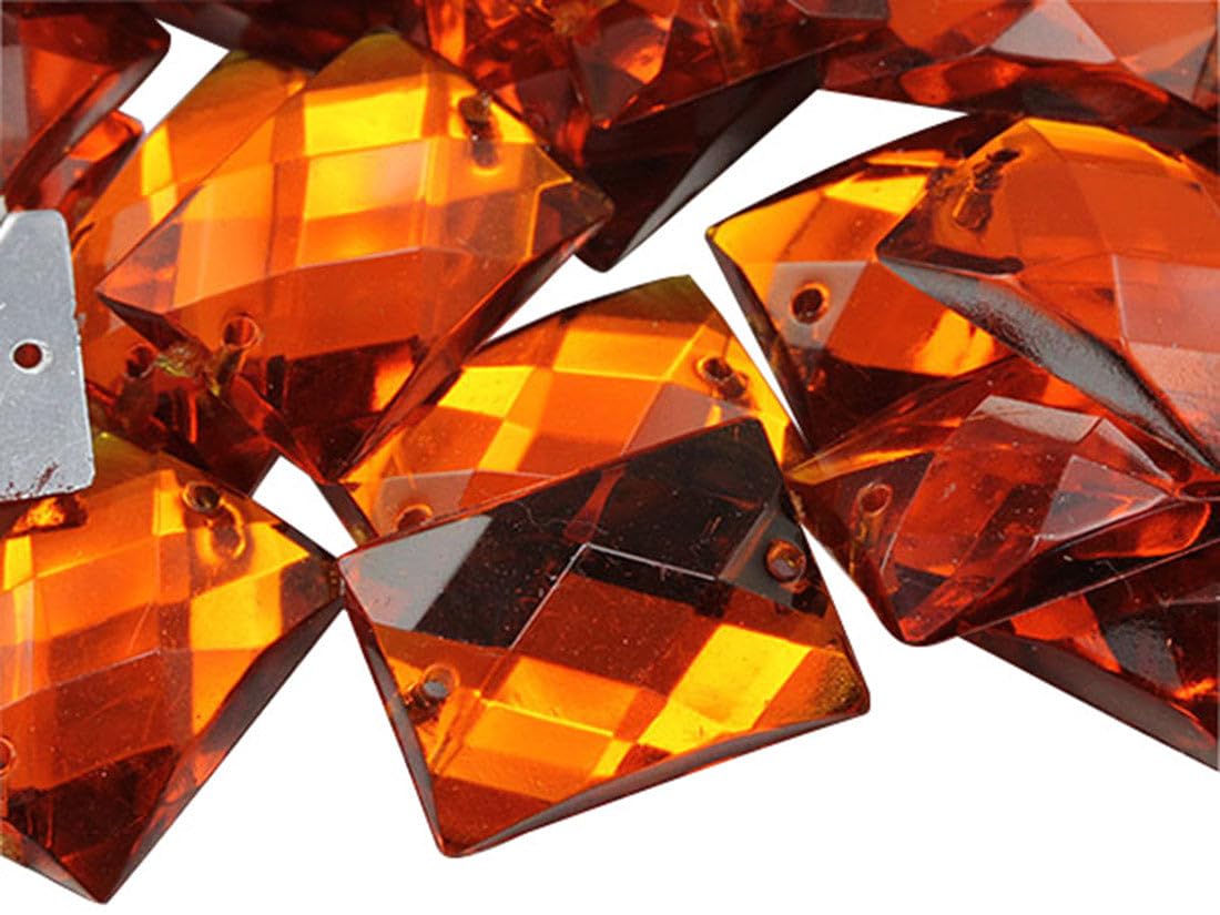 Allstarco 25x18mm Orange Hyacinth CH08 Flat Back Rectangle Sew On Beads for Crafts Plastic Acrylic Rhinestones with Holes for Sewing, Clothing Embelishments, Costume Cosplays 18 Pieces