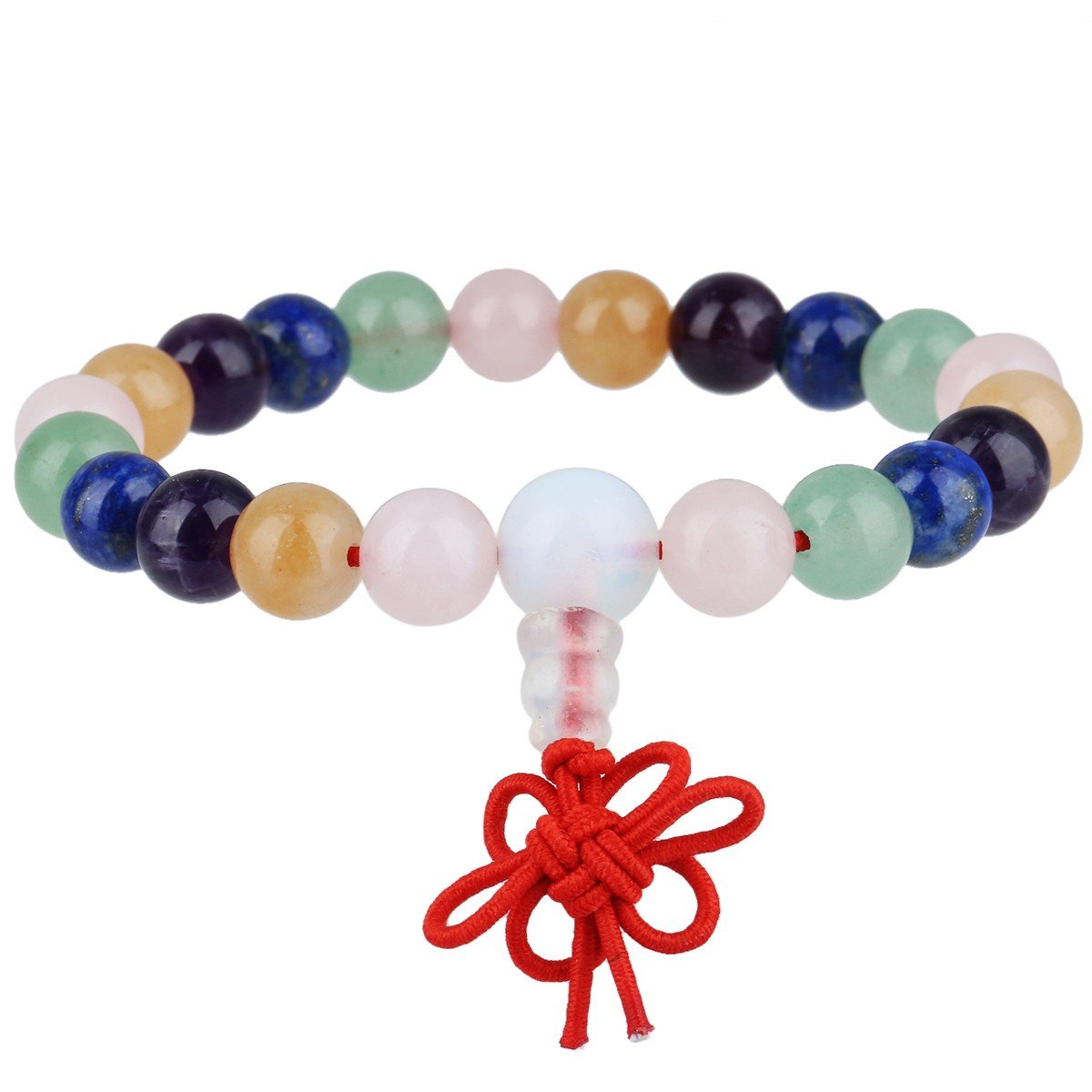 mookaitedecor Chakra Crystal Bead Bracelet Semi Precious Stone Gemstone Stretch Bracelet for Women Men, Mixed Healing Crystal Reiki Chakra Stone Bracelet with Chinese Knot Crystal Jewellery Gift