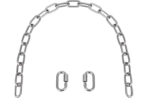 KWOKWEI 5mm Stainless Steel Link Chain, 316 Stainless Steel Chain with 2 Locking Snap Hooks, 2.3ft Metal Link Chain Hanging Chain for Yoga Swing Punching Bag