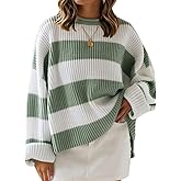 YOCOKIS Women's Striped Knitted Pullover Crew Neck Fall Winter Sweater Long Sleeve Color Block Jumper