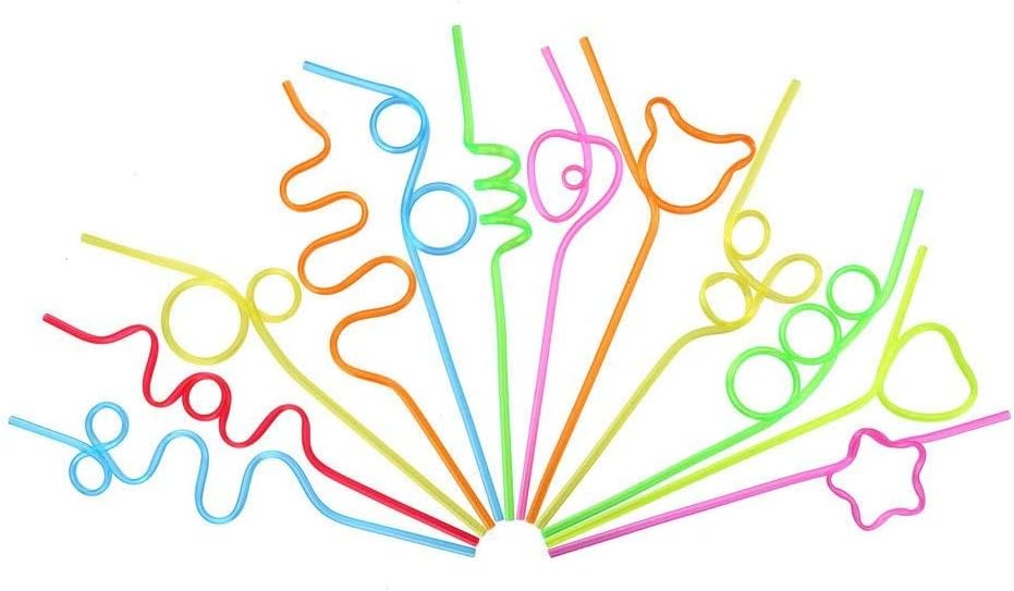 VEYLIN Curly Party Straws for Kids, Reusable Crazy Party Straws Curly Novelty Straw for Party Bag Fillers, 24 Pieces